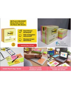 3M Post-it 654-5ASST Sticky Note Colour 76x76mm 500 Sheets